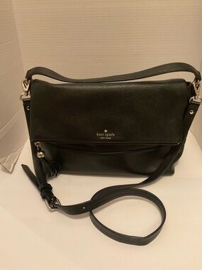 Kate Spade Maria Southport Ave Black Leather Flap Handbag W/crossbody Strap